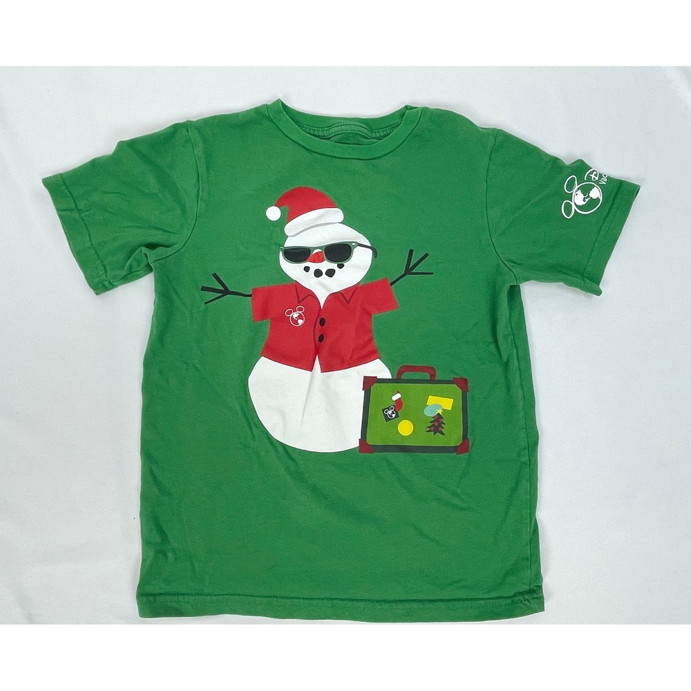 Disney DVC Vacation Club Shirt Child Medium 7/8 Green Santa Snowman Vacation